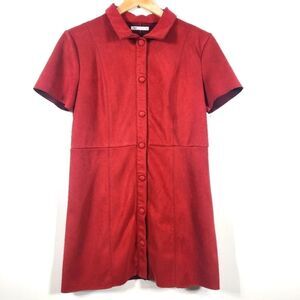 Zara Faux Suede Short Sleeve Collared Snap Button Mini Dress Size Med